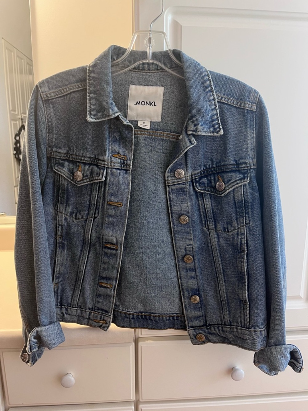 Monki Light Blue Denim Jacket with White Label